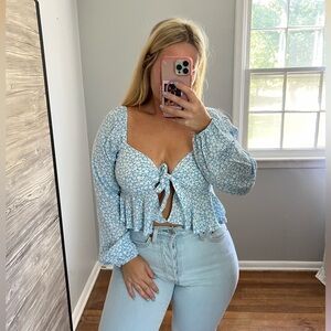 Altar’d State Floral Tie Front LS Top Medium NWT